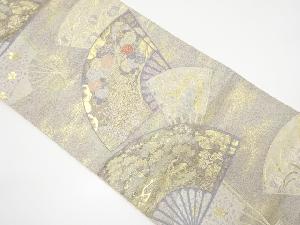 扇散らしに松・菊・桐模様織り出し袋帯